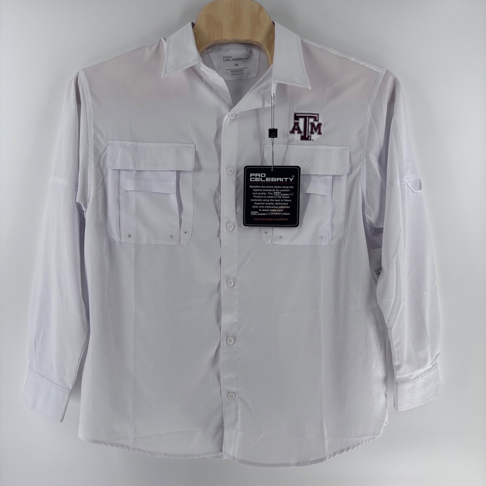 Pro Celebrity Fishing Shirt Men L White Texas A&M Aggies NWT UPF 40 NCAA Gear